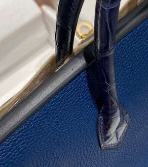 Hermes Birkin Tote Bag Togo Leather With High Gloss Nile Crocodile Emerald H28811 - Default Title - View 6