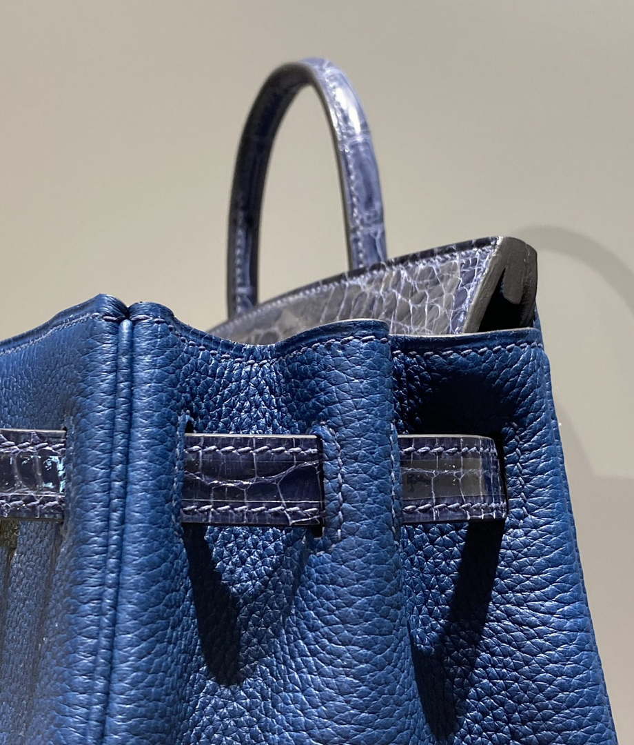 Hermes Birkin Tote Bag Togo Leather With High Gloss Nile Crocodile Emerald H28811 - Default Title - View 8