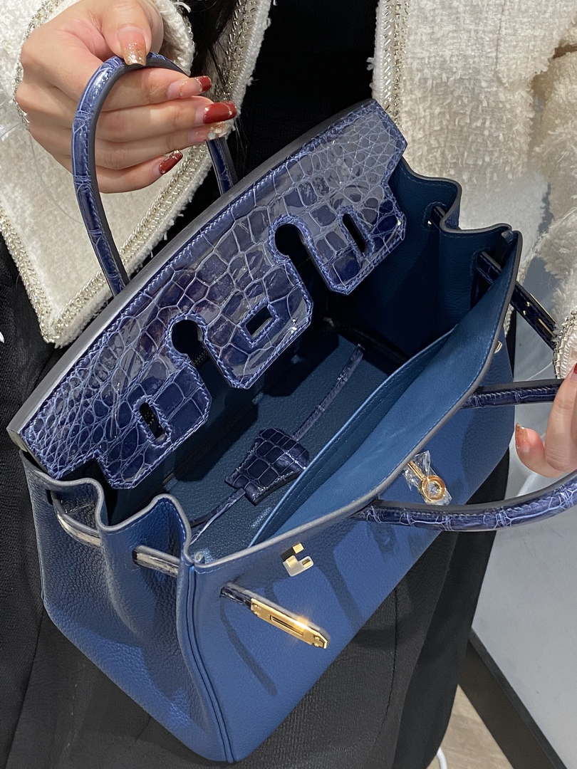 Hermes Birkin Tote Bag Togo Leather With High Gloss Nile Crocodile Emerald H28811