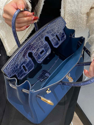 Hermes Birkin Tote Bag Togo Leather With High Gloss Nile Crocodile Emerald H28811 - Default Title - View 9