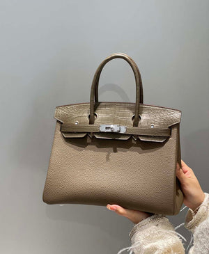 Hermes Birkin Tote Bag Togo Leather With High Gloss Nile Crocodile Emerald H28812 - Default Title - View 1