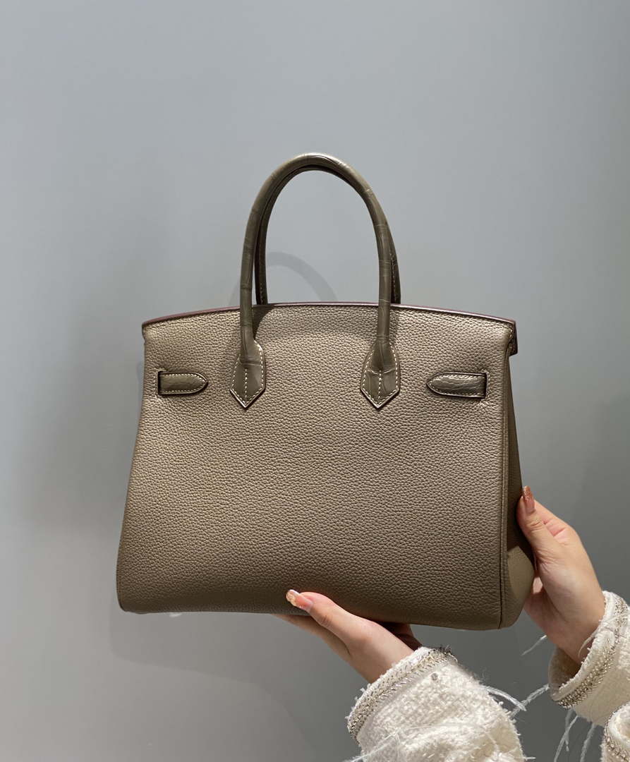 Hermes Birkin Tote Bag Togo Leather With High Gloss Nile Crocodile Emerald H28812 - Default Title - View 2