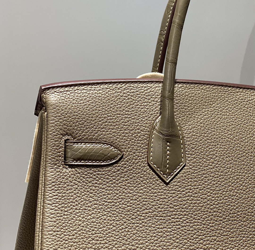 Hermes Birkin Tote Bag Togo Leather With High Gloss Nile Crocodile Emerald H28812