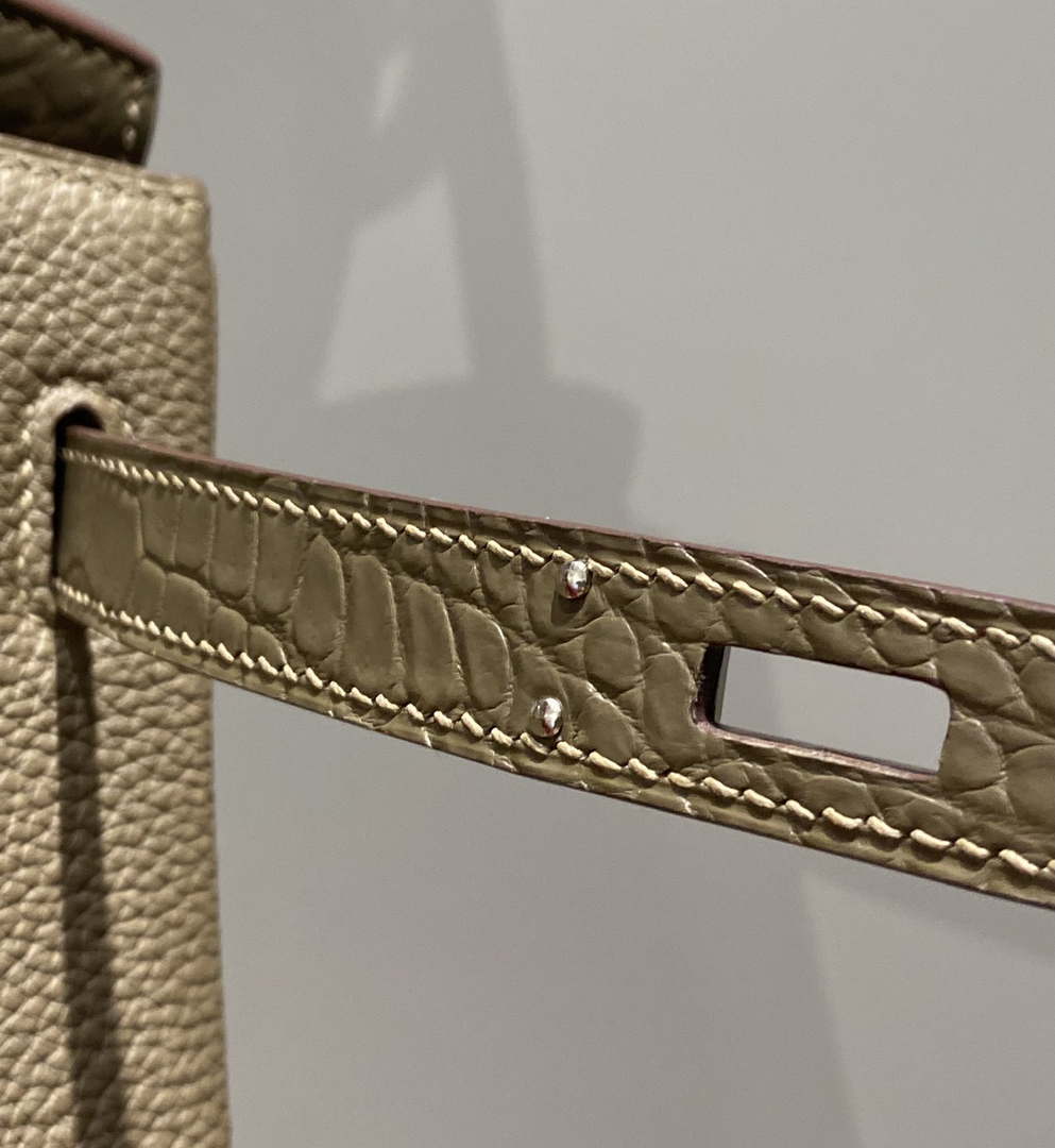 Hermes Birkin Tote Bag Togo Leather With High Gloss Nile Crocodile Emerald H28812