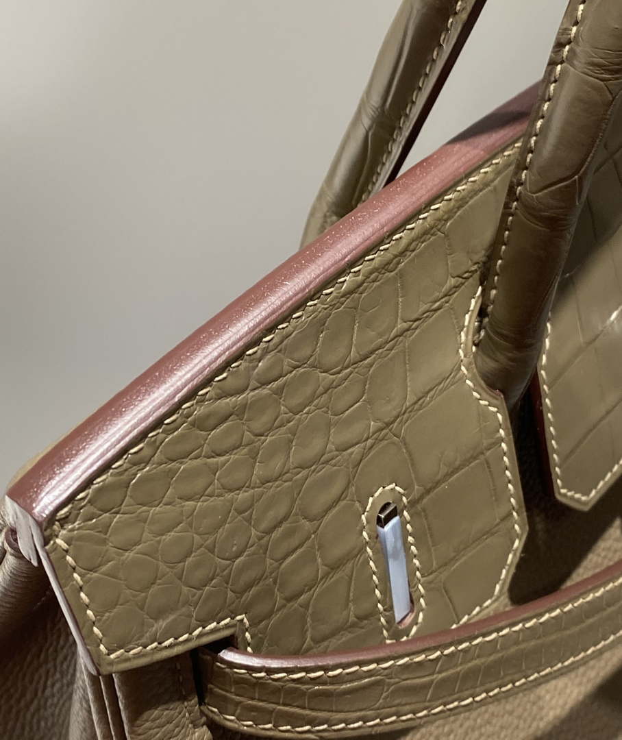 Hermes Birkin Tote Bag Togo Leather With High Gloss Nile Crocodile Emerald H28812 - Default Title - View 6