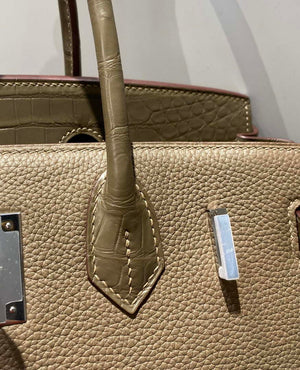 Hermes Birkin Tote Bag Togo Leather With High Gloss Nile Crocodile Emerald H28812 - Default Title - View 8