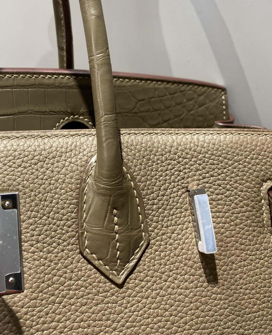 Hermes Birkin Tote Bag Togo Leather With High Gloss Nile Crocodile Emerald H28812 - Default Title - View 8