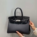 Hermes Birkin Tote Bag Togo Leather With High Gloss Nile Crocodile Emerald H28813 - Default Title - View 1