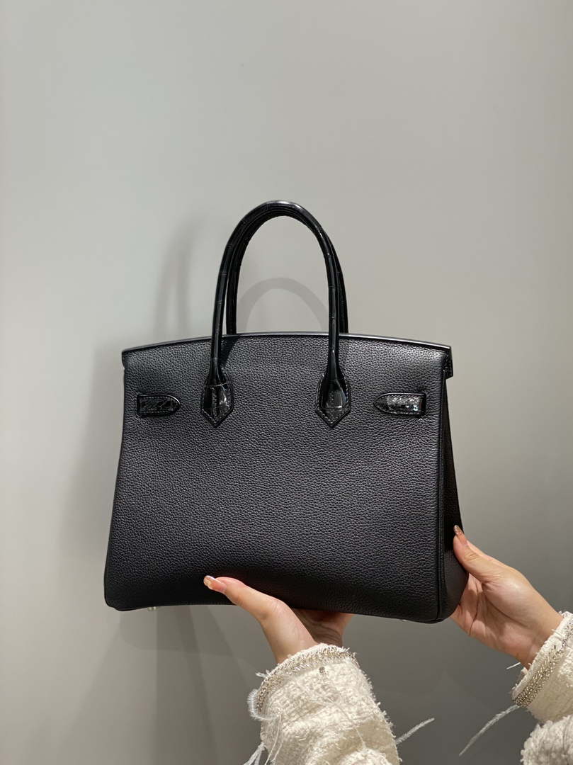 Hermes Birkin Tote Bag Togo Leather With High Gloss Nile Crocodile Emerald H28813