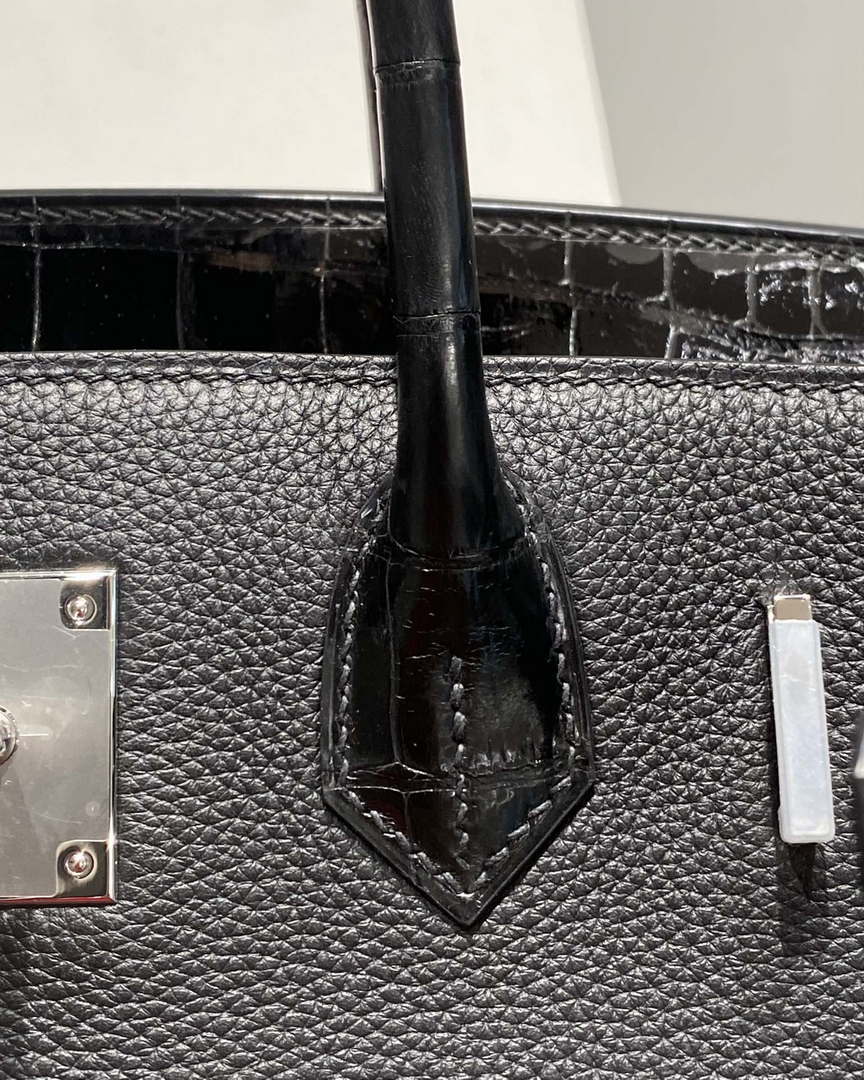 Hermes Birkin Tote Bag Togo Leather With High Gloss Nile Crocodile Emerald H28813