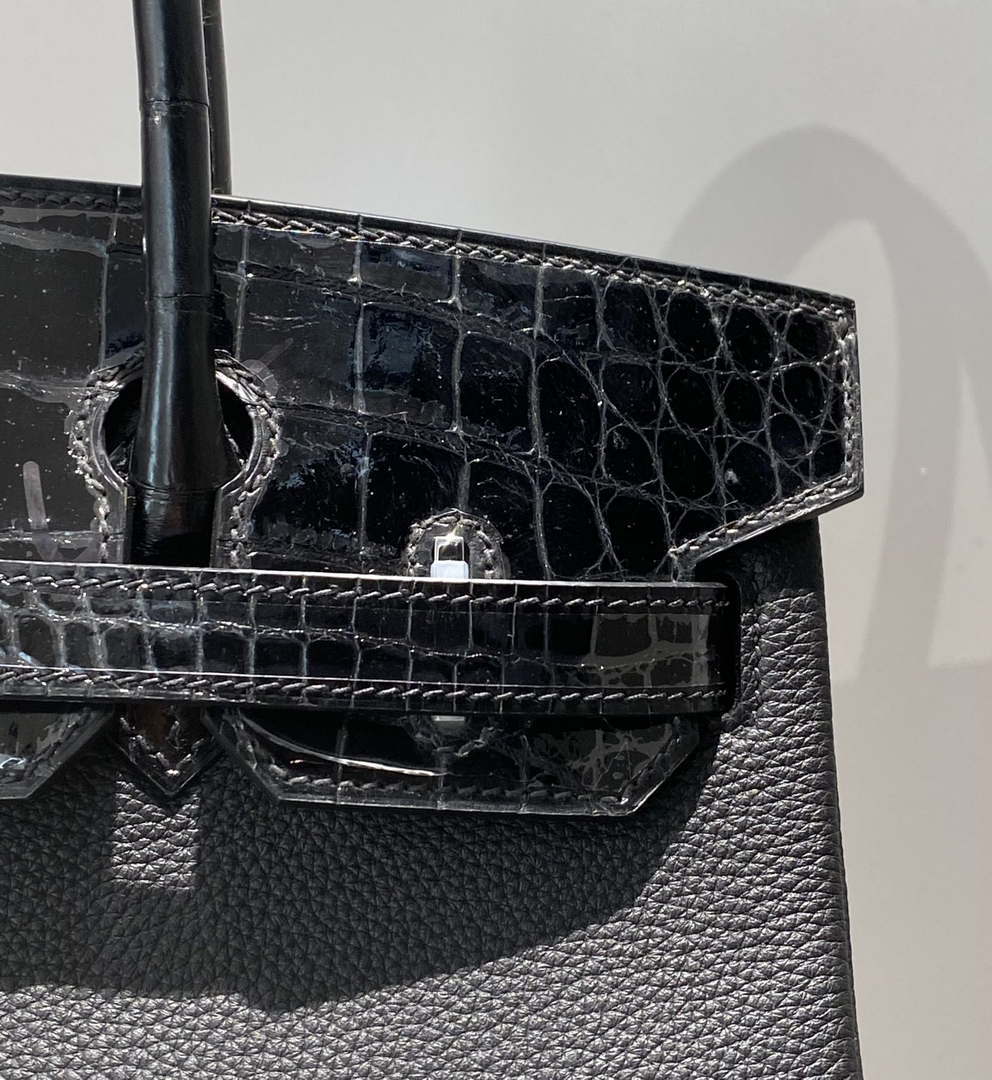 Hermes Birkin Tote Bag Togo Leather With High Gloss Nile Crocodile Emerald H28813