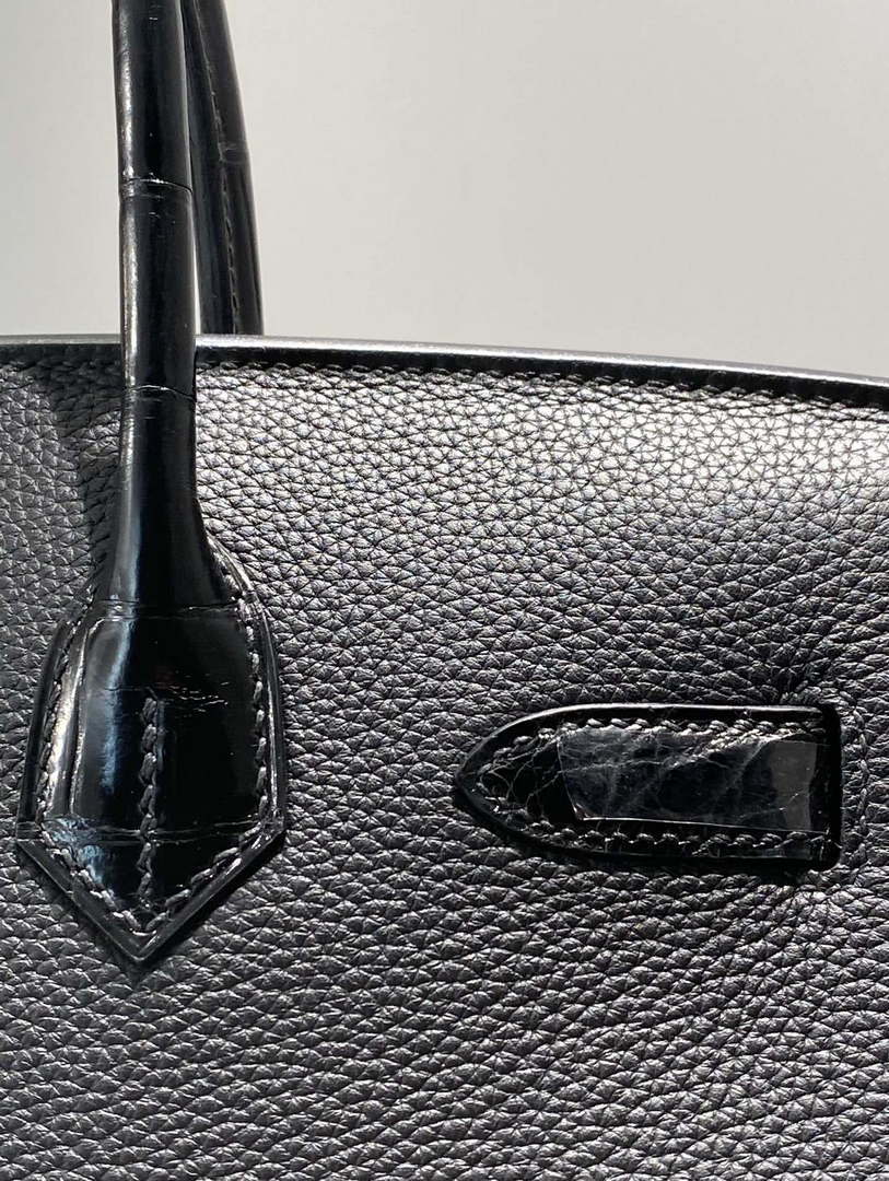 Hermes Birkin Tote Bag Togo Leather With High Gloss Nile Crocodile Emerald H28813
