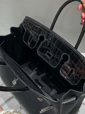 Hermes Birkin Tote Bag Togo Leather With High Gloss Nile Crocodile Emerald H28813 - Default Title - View 9