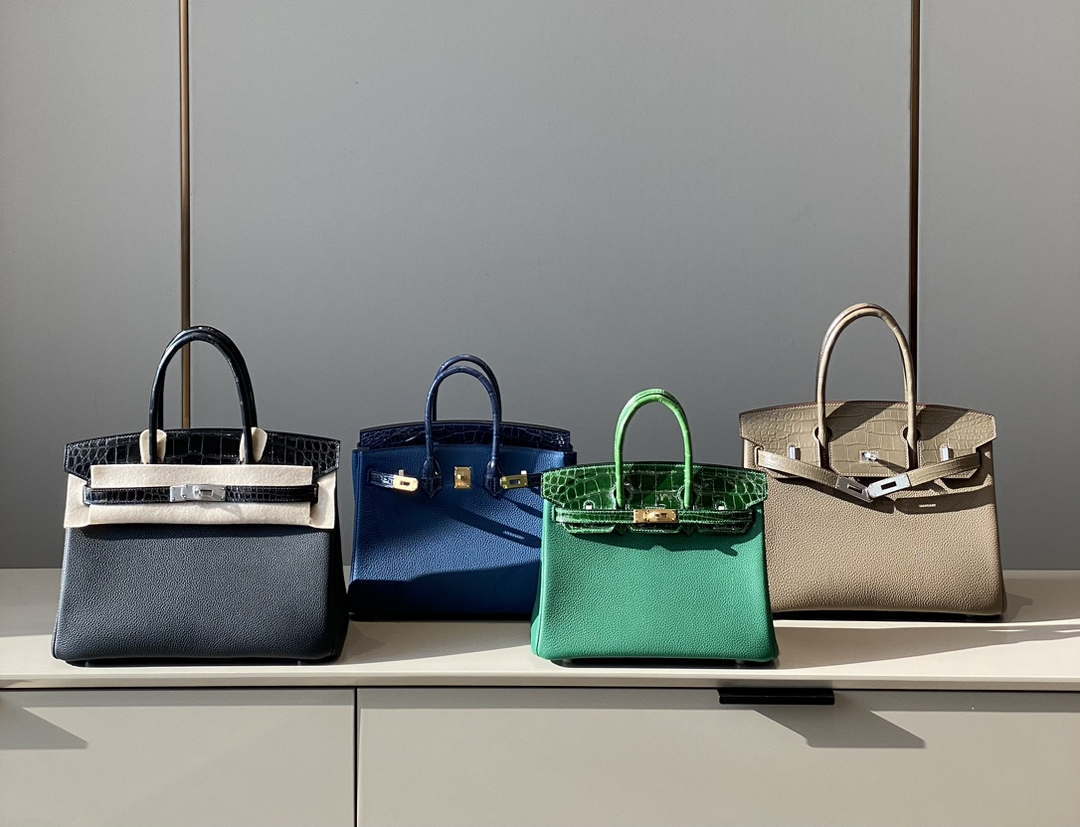 Hermes Birkin Tote Bag Togo Leather With High Gloss Nile Crocodile Emerald H28811 - Default Title - View 10