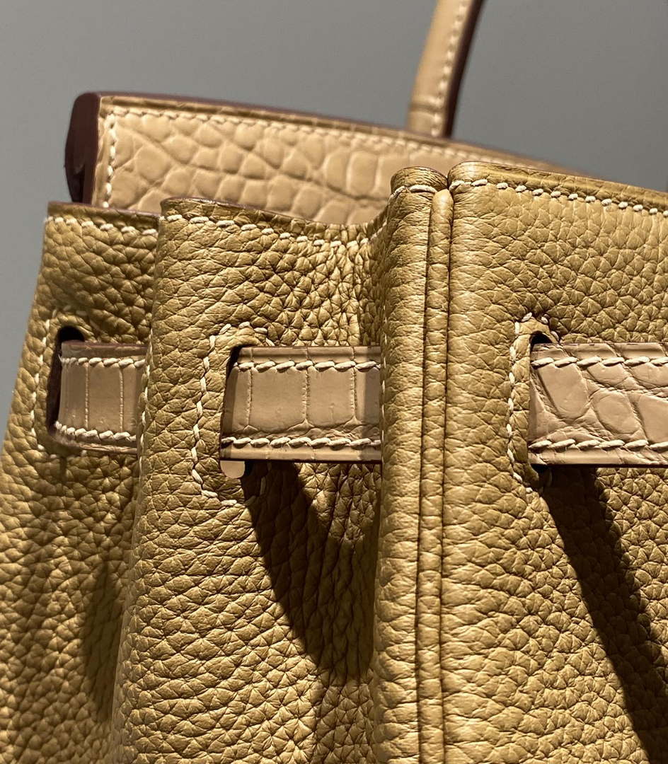 Hermes Birkin Tote Bag Togo Leather With High Gloss Nile Crocodile Emerald H28816 - Default Title - View 6