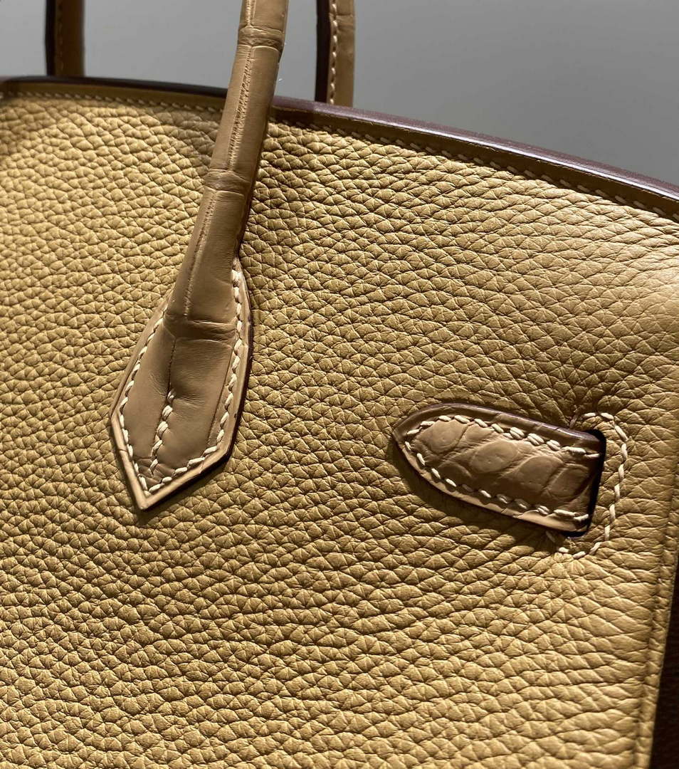 Hermes Birkin Tote Bag Togo Leather With High Gloss Nile Crocodile Emerald H28816