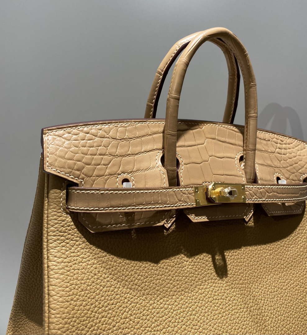 Hermes Birkin Tote Bag Togo Leather With High Gloss Nile Crocodile Emerald H28816 - Default Title - View 8