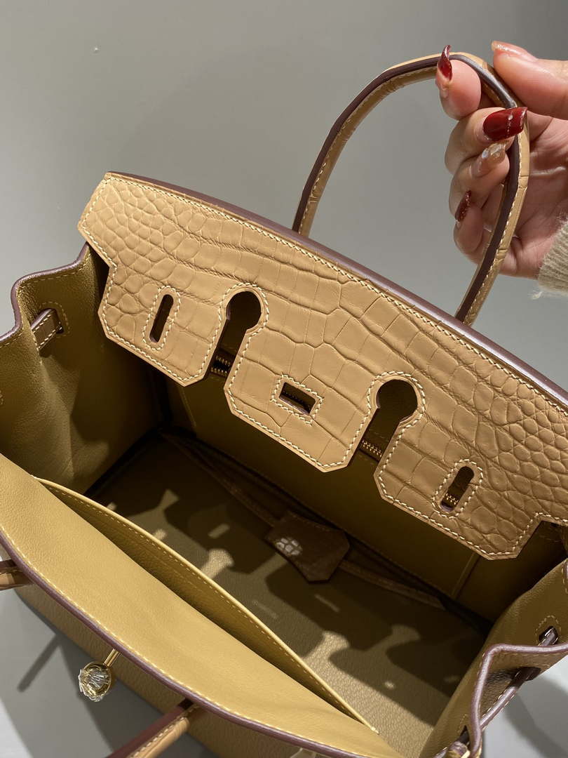 Hermes Birkin Tote Bag Togo Leather With High Gloss Nile Crocodile Emerald H28816