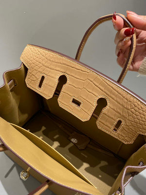 Hermes Birkin Tote Bag Togo Leather With High Gloss Nile Crocodile Emerald H28816 - Default Title - View 9