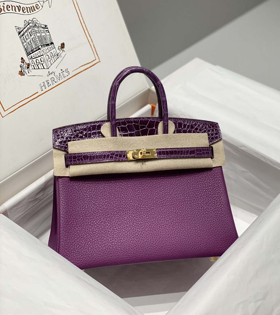 Hermes Birkin Tote Bag Togo Leather With High Gloss Nile Crocodile Emerald H28817 - Default Title - View 5