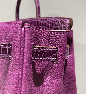 Hermes Birkin Tote Bag Togo Leather With High Gloss Nile Crocodile Emerald H28817 - Default Title - View 6