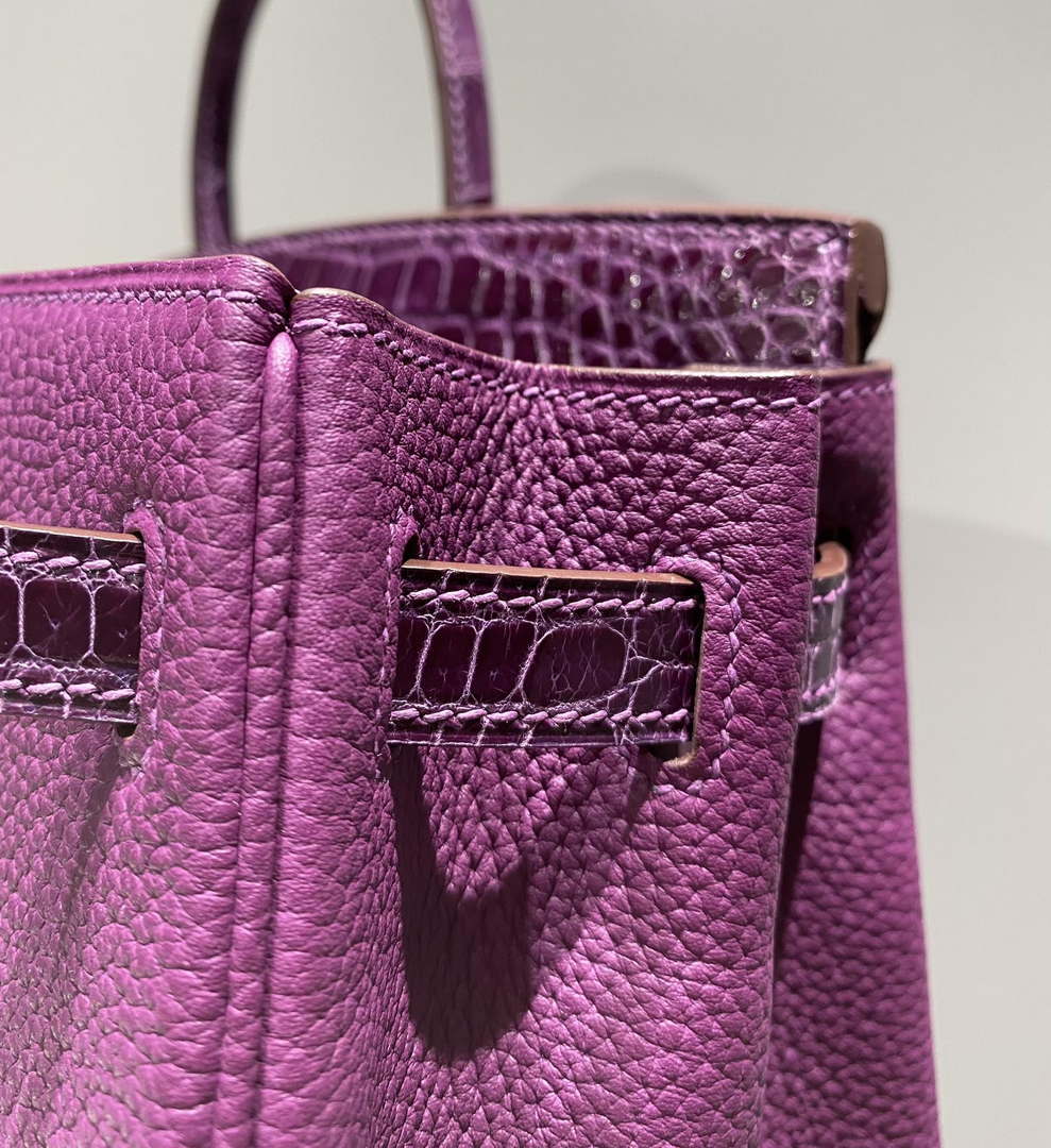 Hermes Birkin Tote Bag Togo Leather With High Gloss Nile Crocodile Emerald H28817 - Default Title - View 6