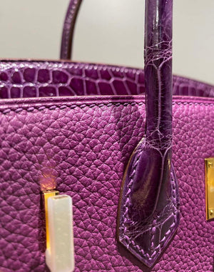 Hermes Birkin Tote Bag Togo Leather With High Gloss Nile Crocodile Emerald H28817 - Default Title - View 7