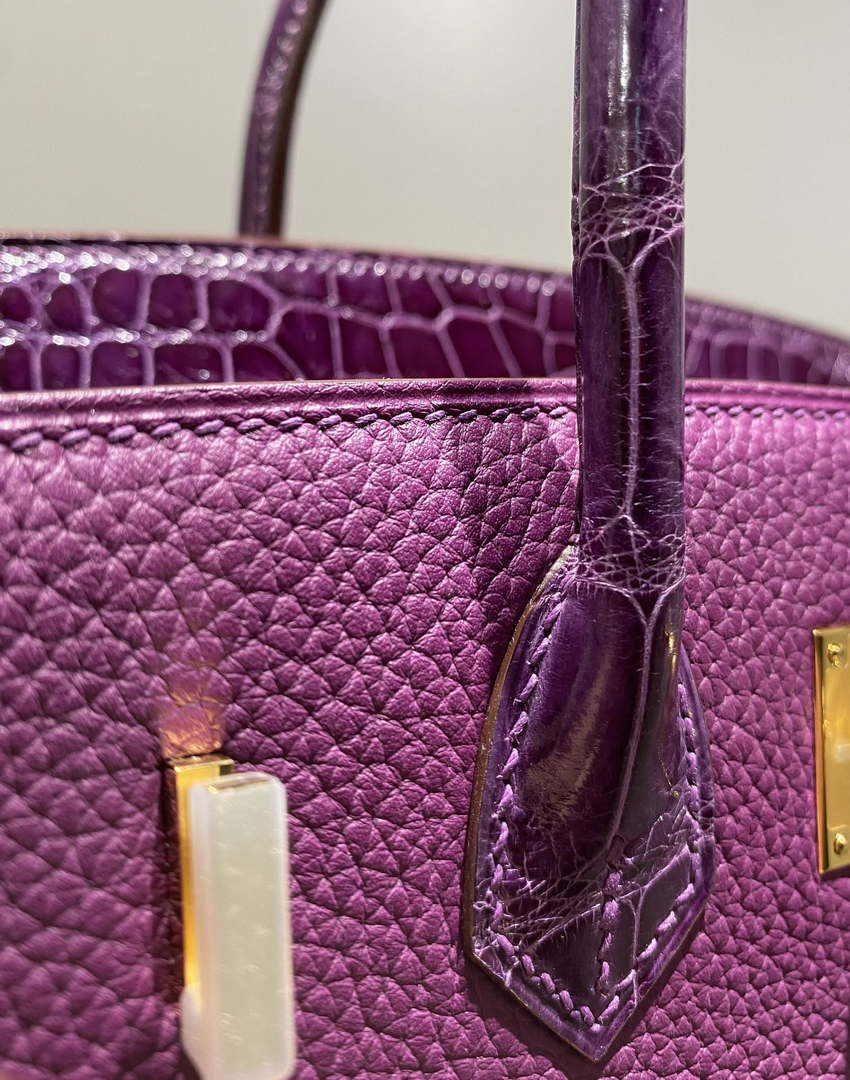 Hermes Birkin Tote Bag Togo Leather With High Gloss Nile Crocodile Emerald H28817 - Default Title - View 7