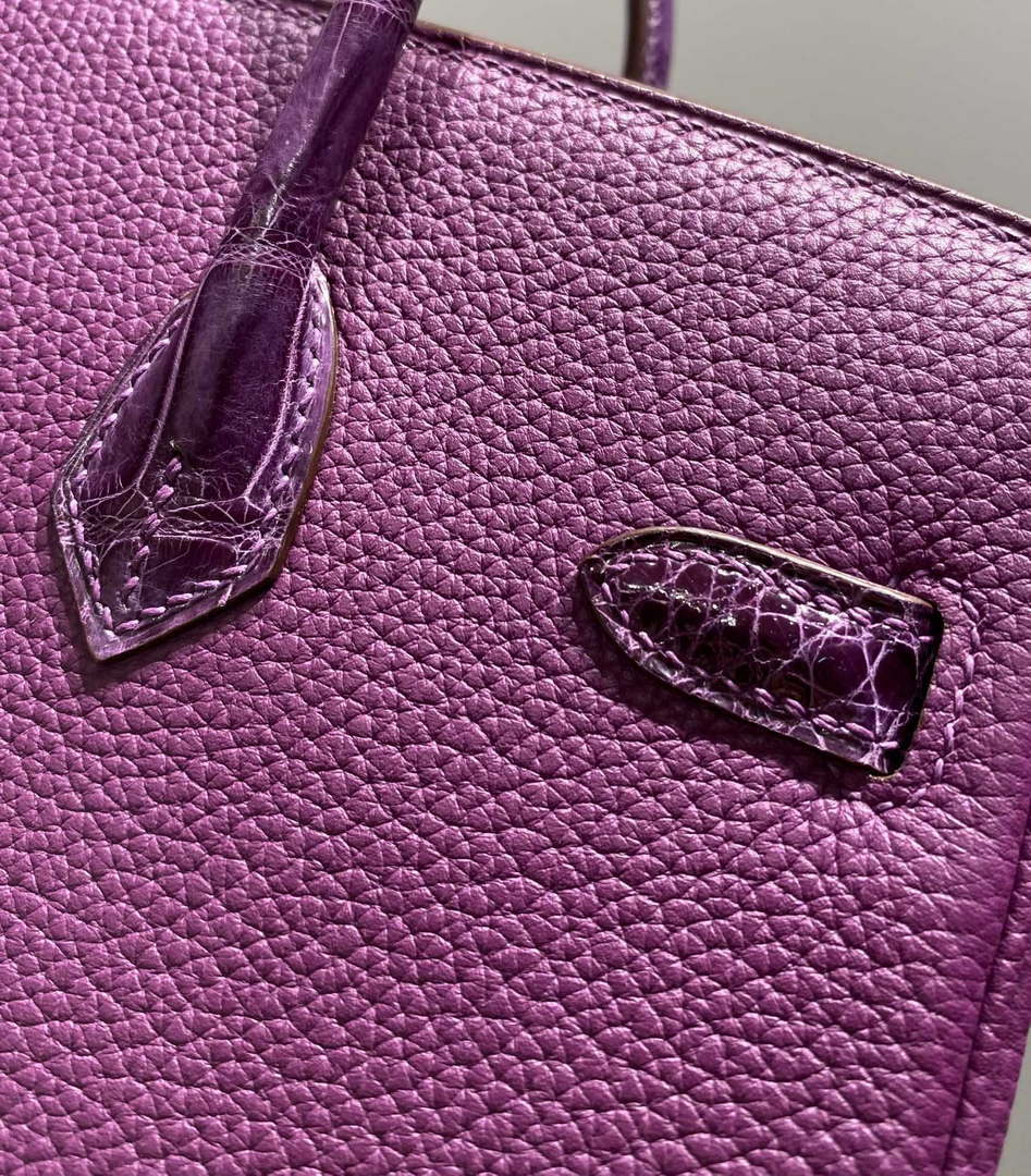 Hermes Birkin Tote Bag Togo Leather With High Gloss Nile Crocodile Emerald H28817 - Default Title - View 8