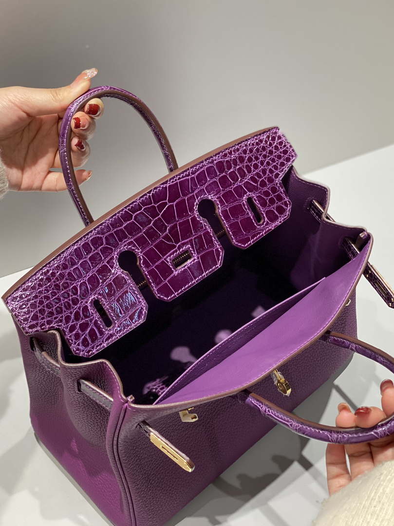 Hermes Birkin Tote Bag Togo Leather With High Gloss Nile Crocodile Emerald H28817 - Default Title - View 9