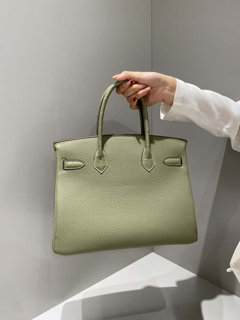 Hermes Birkin Tote Bag Togo Leather With High Gloss Nile Crocodile Emerald H28818 - Default Title - View 2