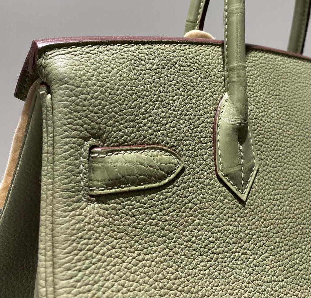 Hermes Birkin Tote Bag Togo Leather With High Gloss Nile Crocodile Emerald H28818