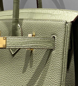 Hermes Birkin Tote Bag Togo Leather With High Gloss Nile Crocodile Emerald H28818 - Default Title - View 7