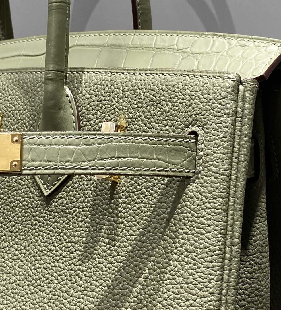 Hermes Birkin Tote Bag Togo Leather With High Gloss Nile Crocodile Emerald H28818
