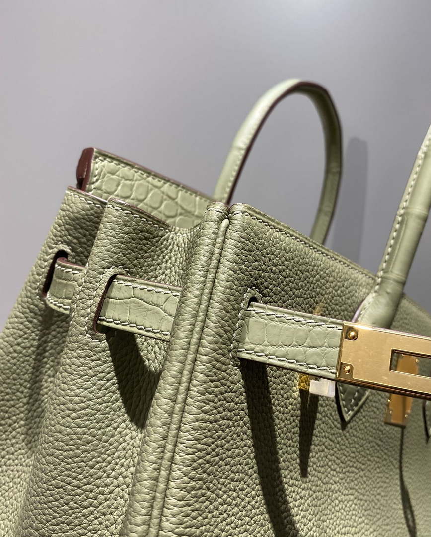 Hermes Birkin Tote Bag Togo Leather With High Gloss Nile Crocodile Emerald H28818