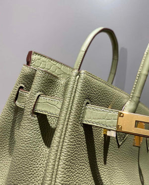 Hermes Birkin Tote Bag Togo Leather With High Gloss Nile Crocodile Emerald H28818 - Default Title - View 8
