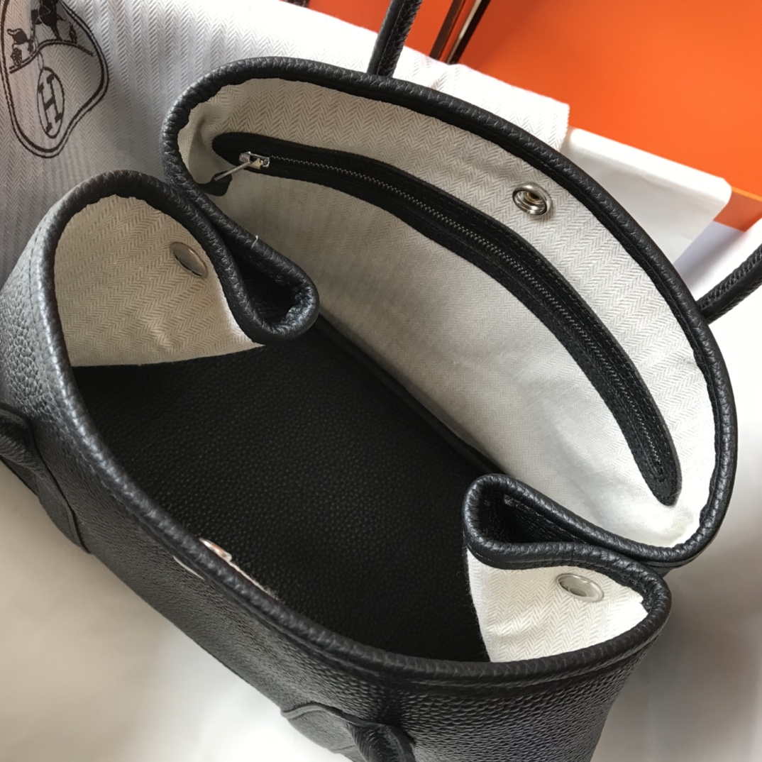 Hermes Black Togo leather Garden Party 30cm Bag Machine sewing H239053 - Default Title - View 9