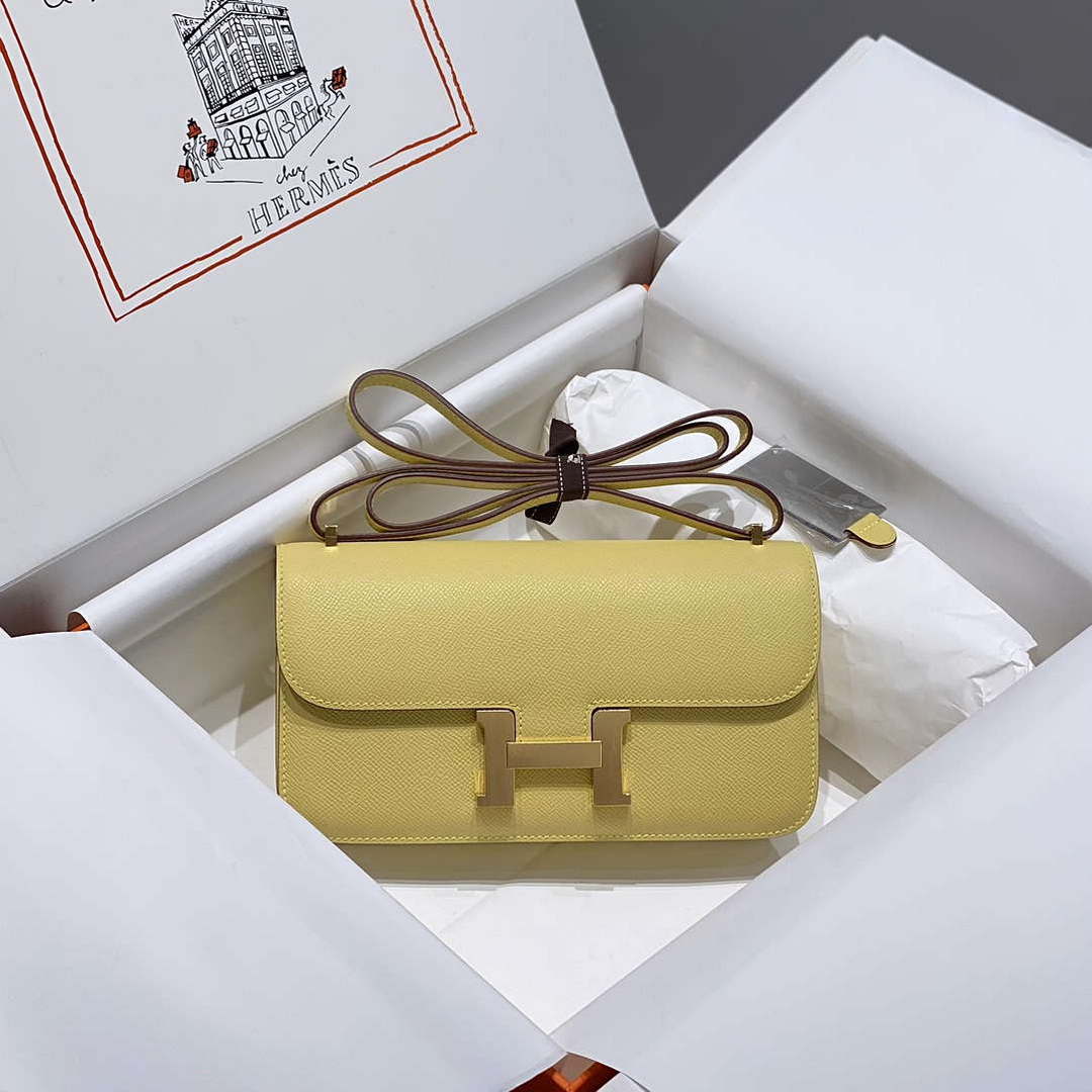 Hermes Constance Long to Go Wallet Bag Epsom Lemon Yellow Leather H28707