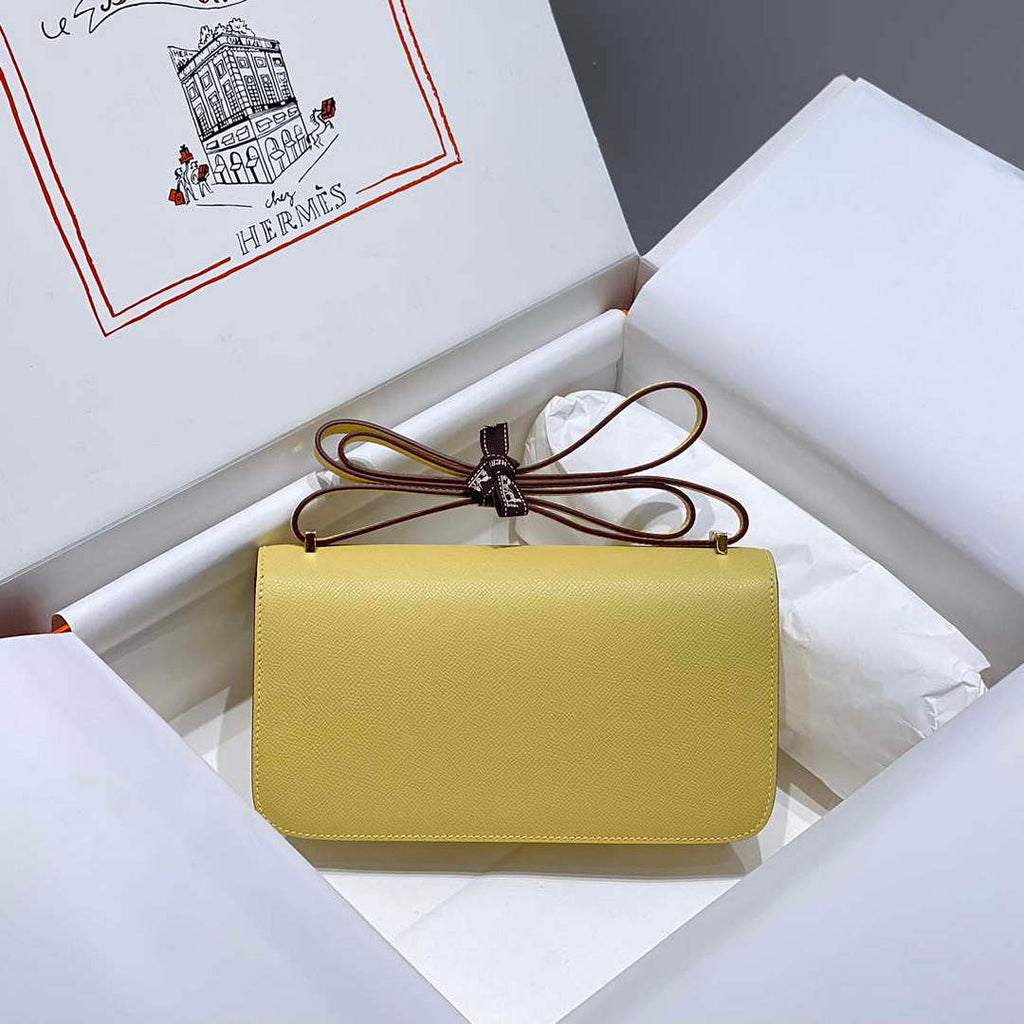 Hermes Constance Long to Go Wallet Bag Epsom Lemon Yellow Leather H28707