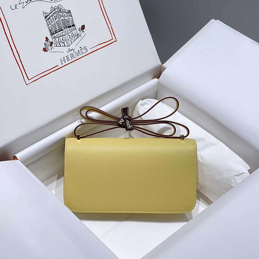 Hermes Constance Long to Go Wallet Bag Epsom Lemon Yellow Leather H28707