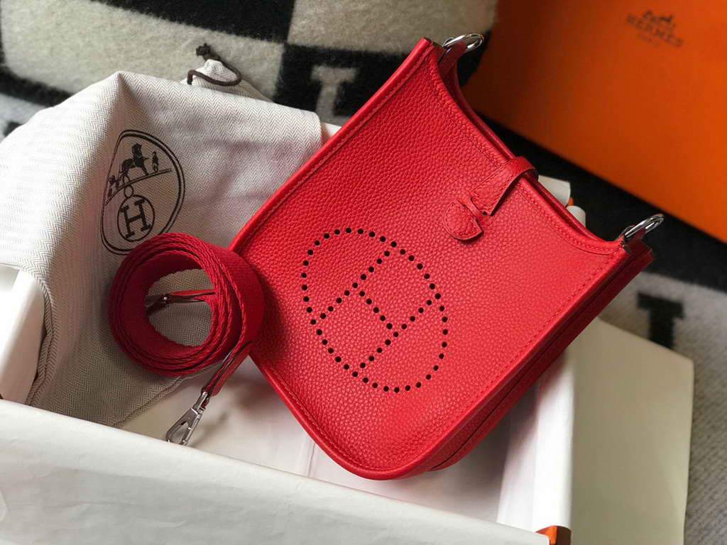 Hermes Evelyne Bag Hermes Mini Crossbody Bag 20411 Silver Buckle Dark Red