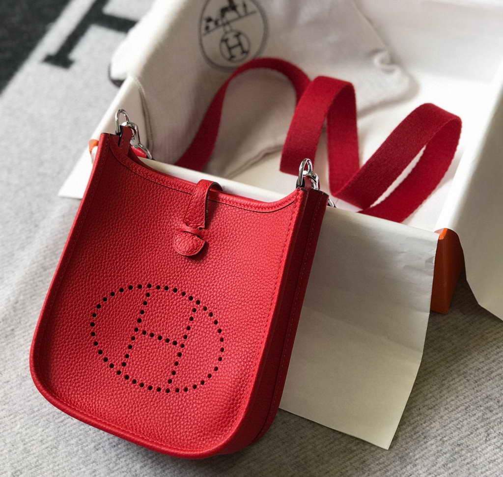 Hermes Evelyne Bag Hermes Mini Crossbody Bag 20411 Silver Buckle Dark Red