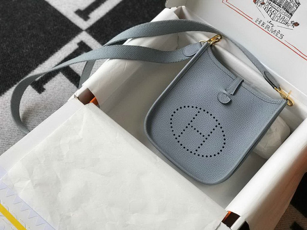 Hermes Evelyne Bag Designer Hermes Mini Crossbody Bag 20394 Gold Buckle Light Blue