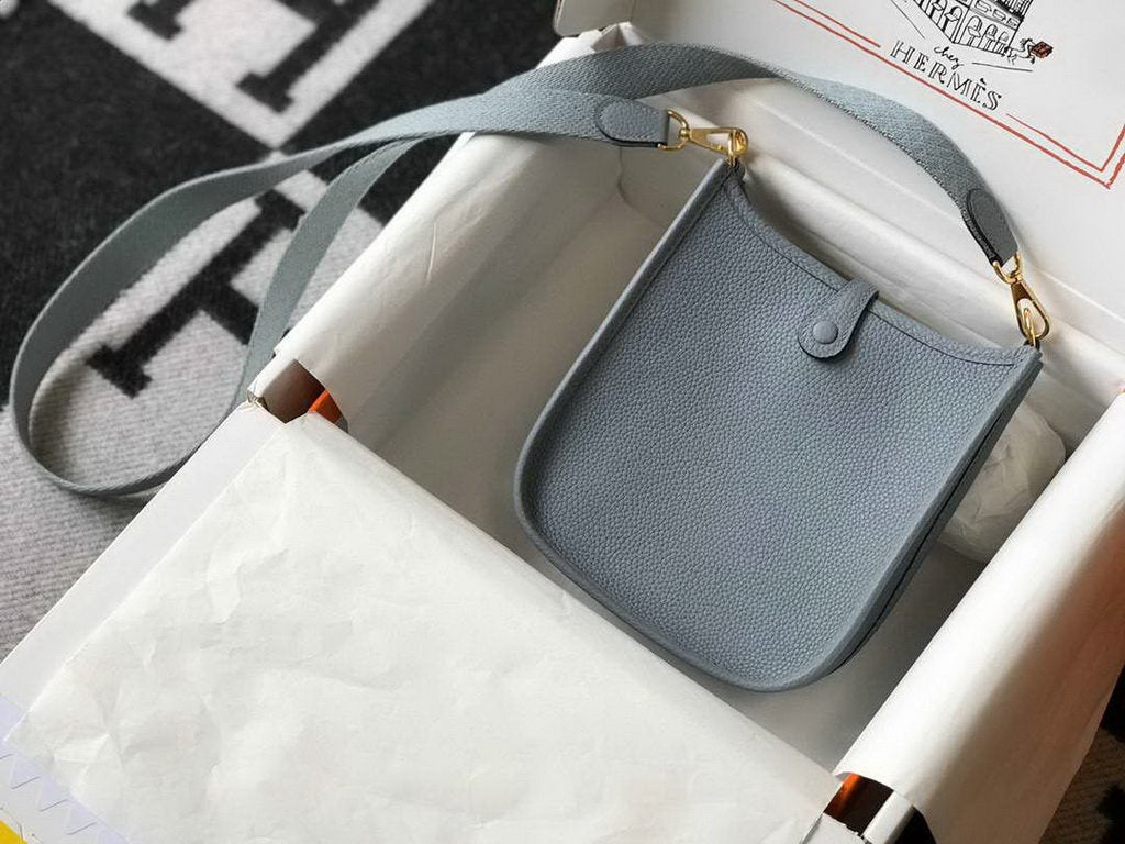 Hermes Evelyne Bag Designer Hermes Mini Crossbody Bag 20394 Gold Buckle Light Blue
