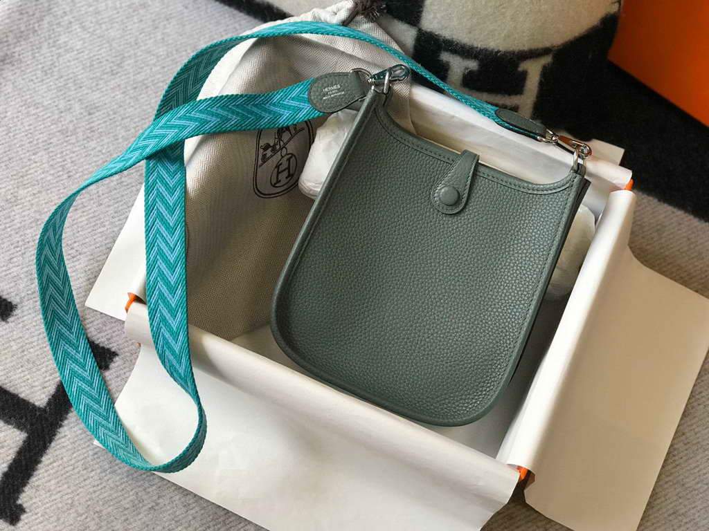 Hermes Evelyne Bag Hermes Mini Crossbody Bag 20412 Silver Buckle Dark Green