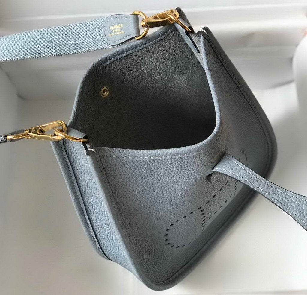 Hermes Evelyne Bag Designer Hermes Mini Crossbody Bag 20394 Gold Buckle Light Blue