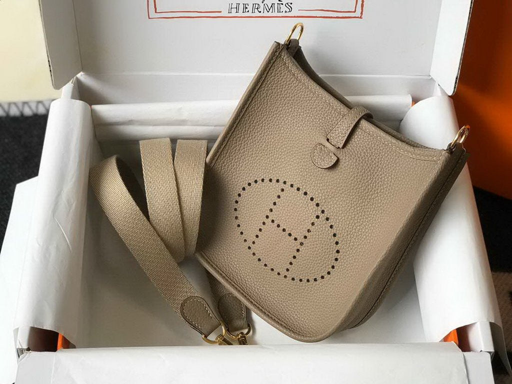 Hermes Evelyne Bag Designer Hermes Mini Crossbody Bag 20382 Gold Buckle Kakhi