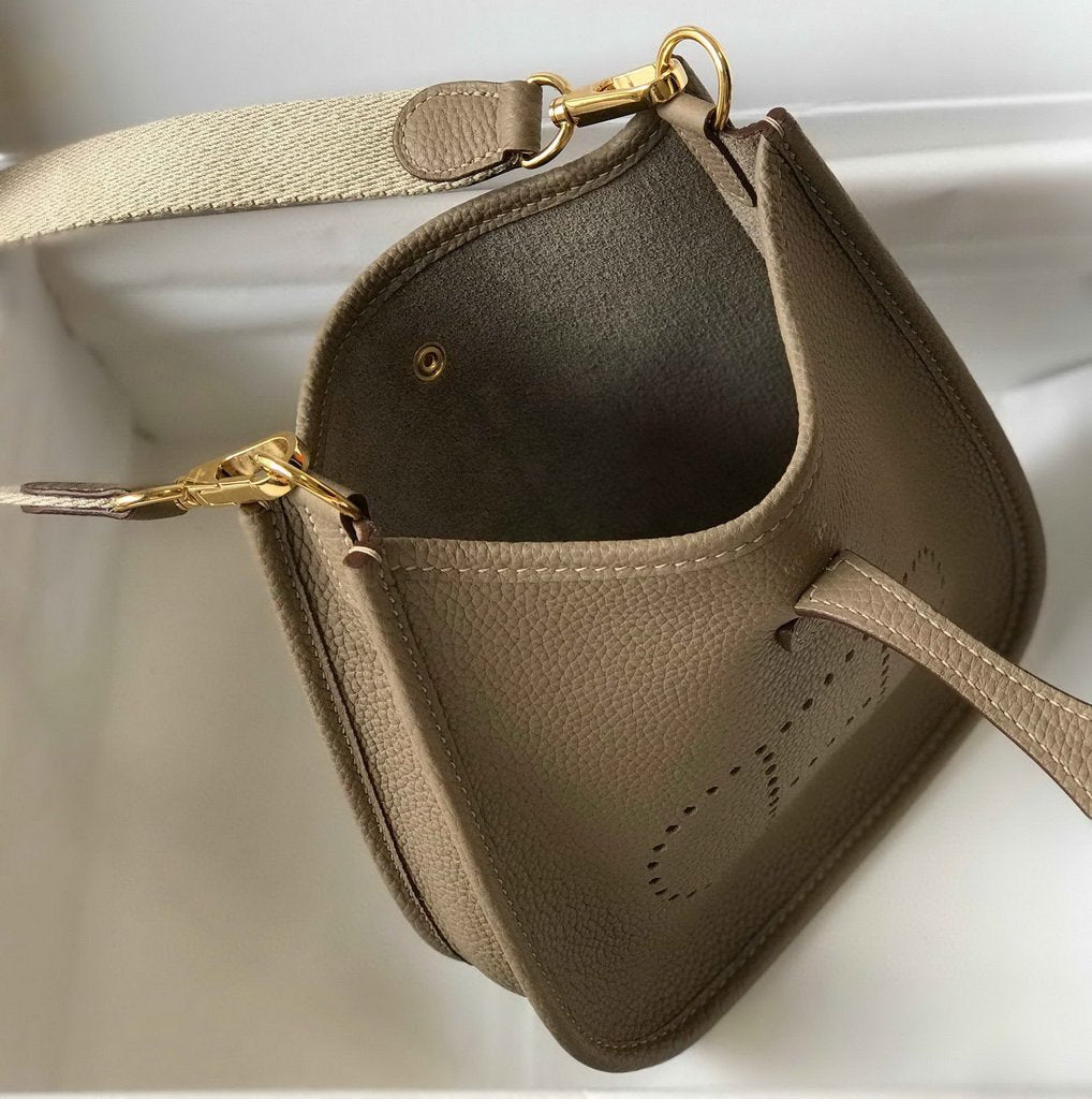 Hermes Evelyne Bag Designer Hermes Mini Crossbody Bag 20382 Gold Buckle Kakhi