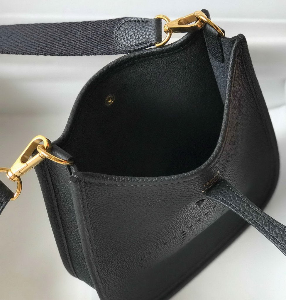 Hermes Evelyne Bag Designer Hermes Mini Crossbody Bag 20383 Gold Buckle Black