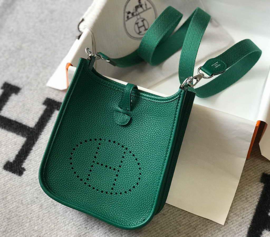 Hermes Evelyne Bag Hermes Mini Crossbody Bag 20404 Silver Buckle Dark Green